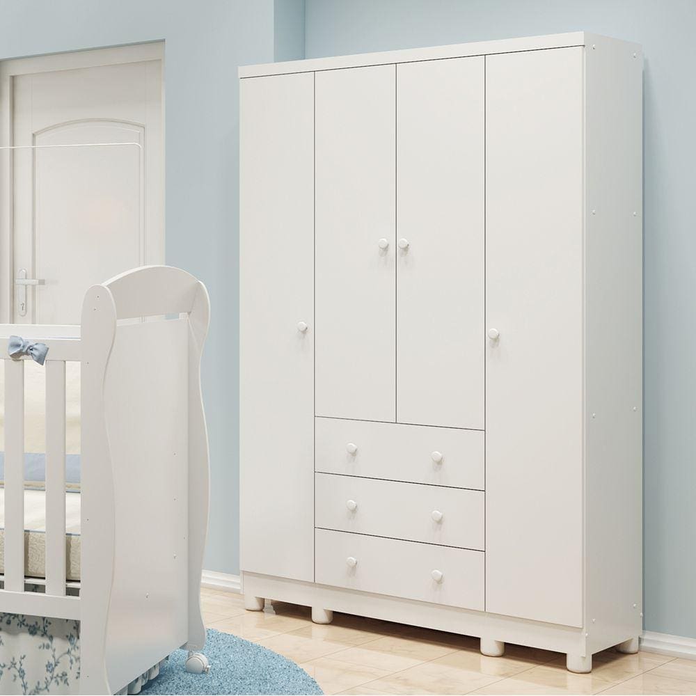 Guarda-Roupa Infantil 4 Portas Junior Móveis Peroba Branco