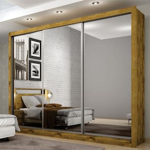 Guarda-Roupa Údine com 3 portas com espelho e 6 gavetas Móveis Novo Horizonte Freijó Dourado