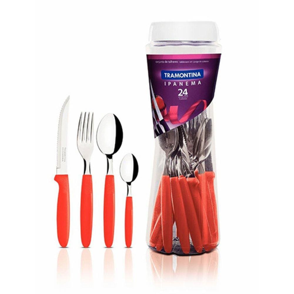 Conjunto De Talheres 24 Peças - Vermelho