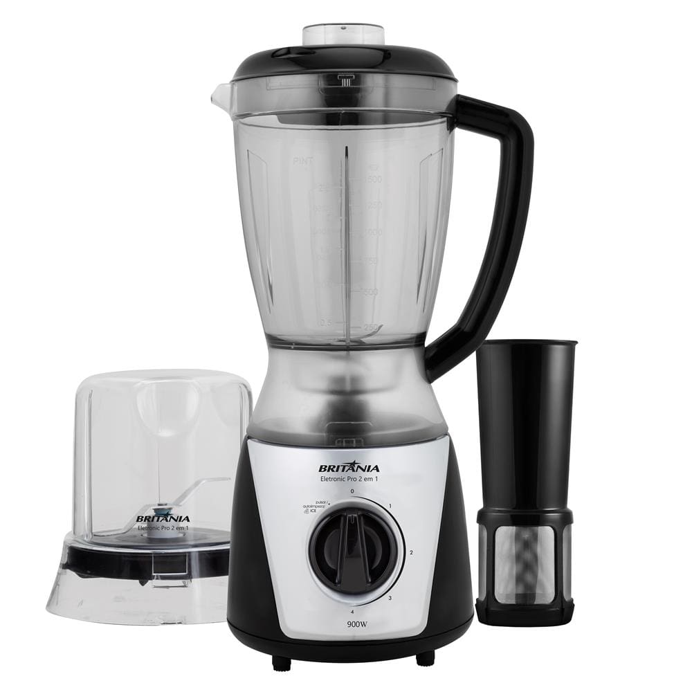 Liquidificador Britânia Eletronic Pro 2 em 1 com 4 Velocidades e 900W - Prata/Preto