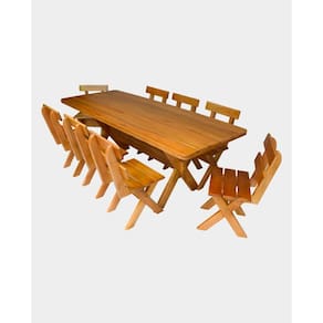 Mesa Madeira Maciça Rústica Churrasco Eucalipto Com 8 Cadeiras