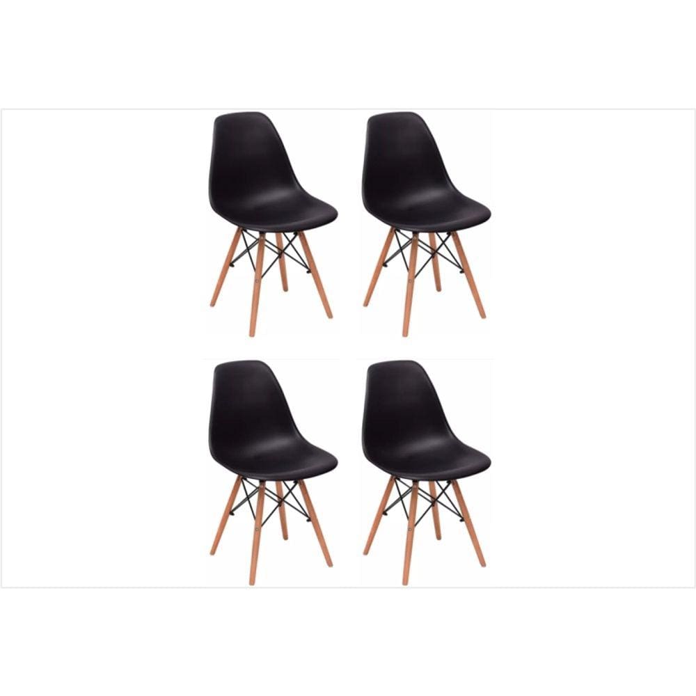 Kit 04 Cadeiras Eiffel Charles Eames Preta com Base de Madeira DSW