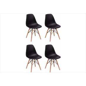 Kit 04 Cadeiras Eiffel Charles Eames Preta com Base de Madeira DSW