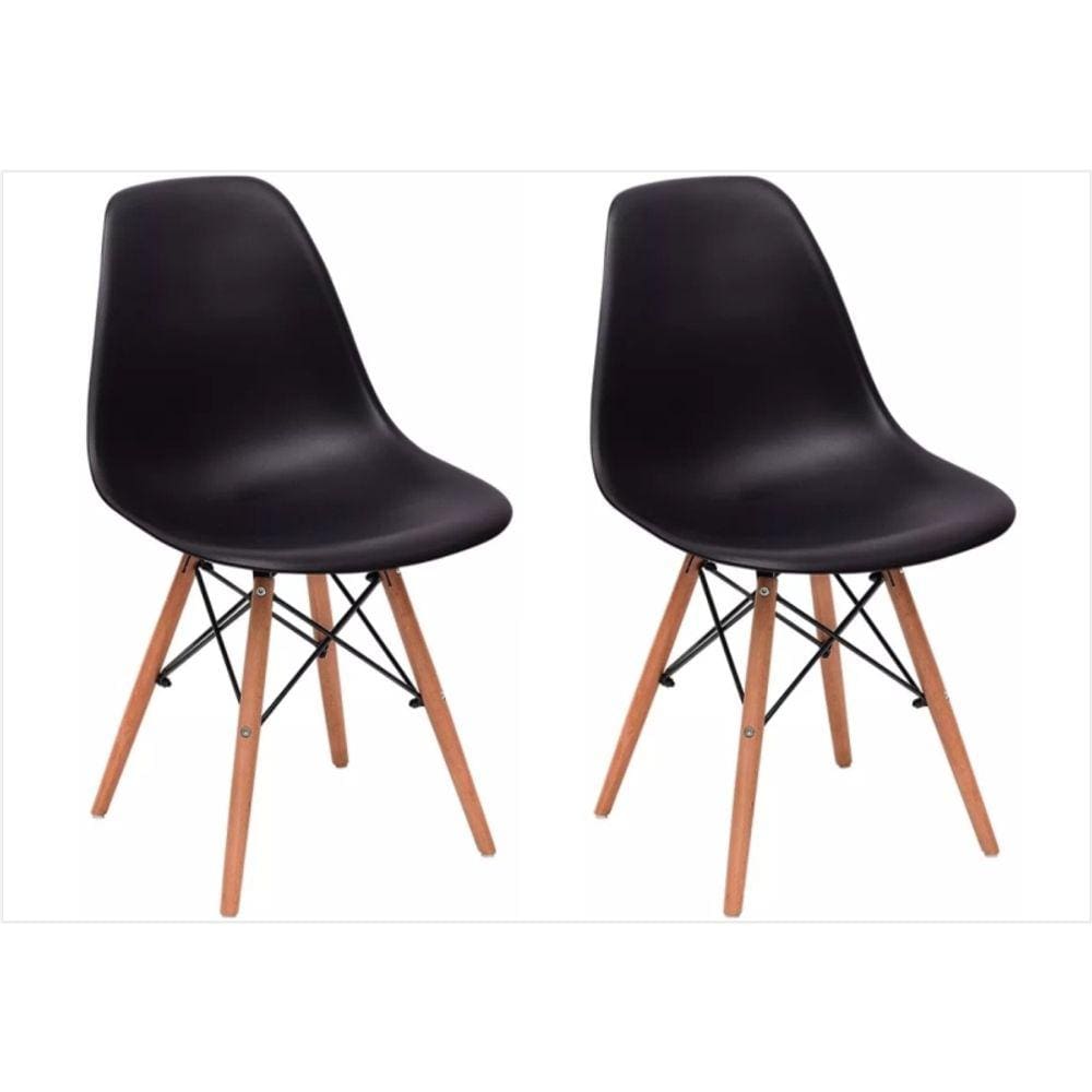 Kit 02 Cadeiras Eiffel Charles Eames em ABS Preta com Base de Madeira DSW