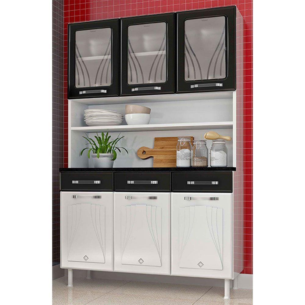 Kit Cozinha 3 Portas Vidro 3 Gavetas Telasul Star