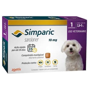 Simparic Anti Pulgas e Carrapatos Cães de 2,6 A 05 KG 10 Mg 1 Comprimido - Zoetis