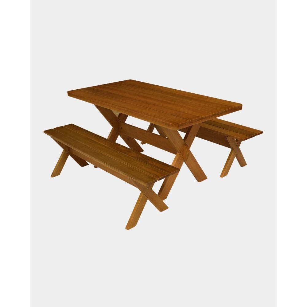 Conjunto Mesa com Bancos Madeira Maciça Eucalipto para Churrasco 1,60m