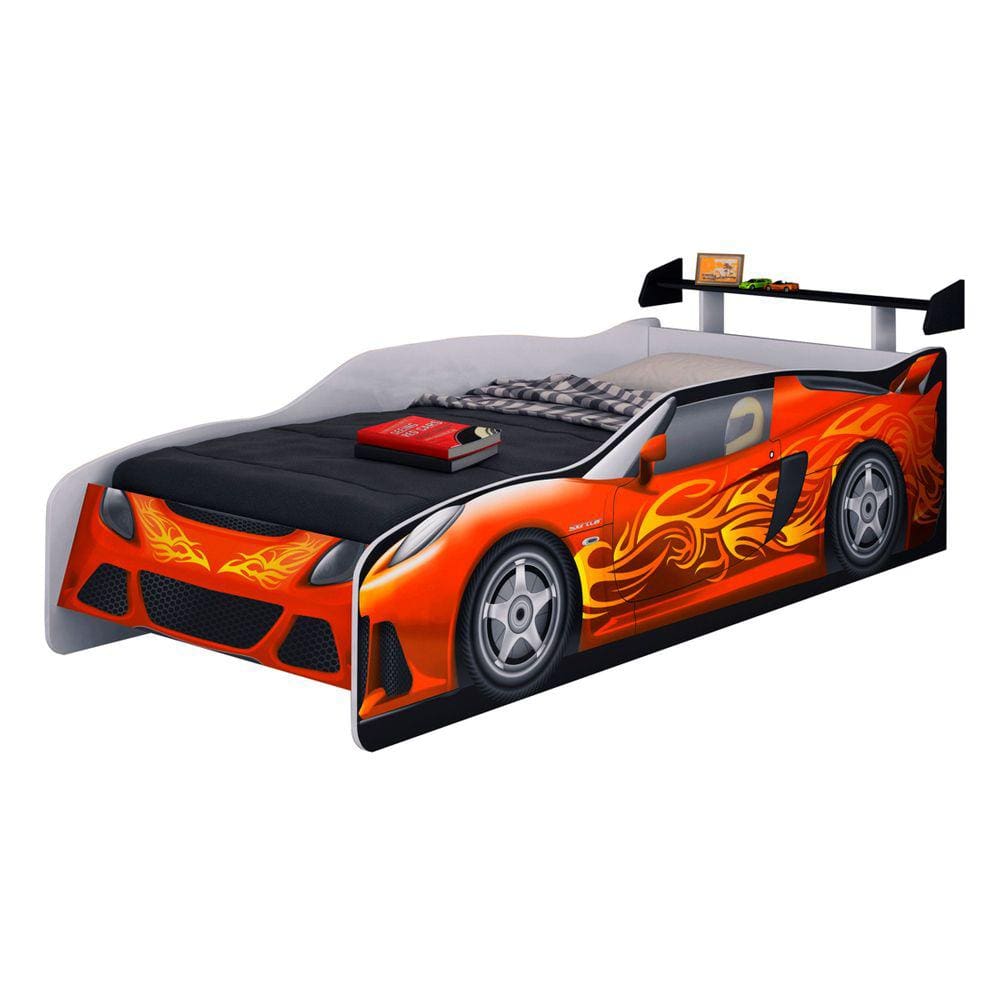Cama Infantil Sport Car Com Aerofólio Branco/Vermelho/Preto - Móveis Estrela