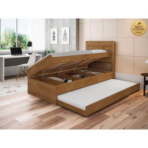 imagem-Cama Bau Solteiro 0,88 Larissa Com Cama Auxiliar Dani Framar - Malbec - Marrom Chocolate