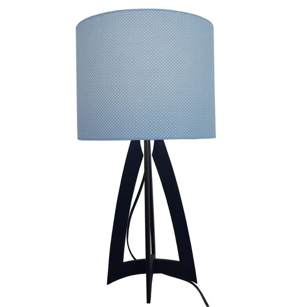 Abajur Poá Azul e Branco e Base Azul Marinho