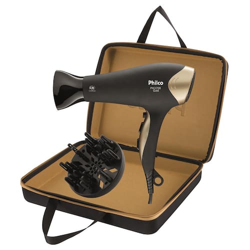 imagem-Secador de Cabelos Philco Golden Star com Emissão de Íons 2000W - Preto/Dourado - 220V