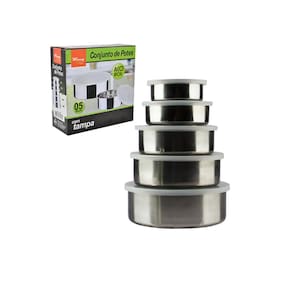 Conjunto de Pote de Inox com Tampa Plástica 5 Pecas
