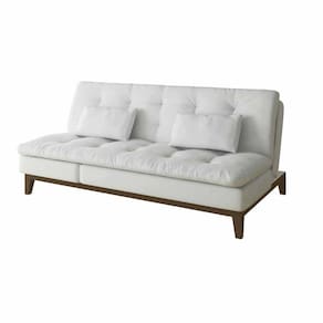 Sofá-Cama Casal Amanda com Chaise e Pés de Madeira Couro Sintético