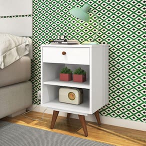 Mesa de Cabeceira 1 Gaveta 1 Prateleira Retrô Plus Olivar Branco