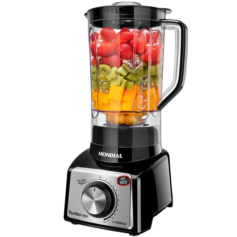 Liquidificador Mondial Turbo Inox L-1000 BI 1000W com 12 Velocidades - Preto/Inox