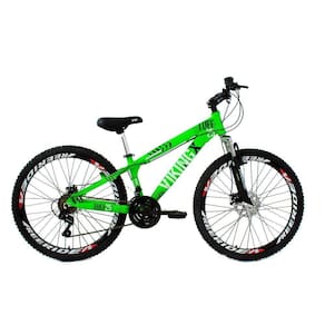 Bicicleta Freeride Aro 26 Freio a Disco 21 Velocidades Câmbios Shimano Verde Neon - Viking