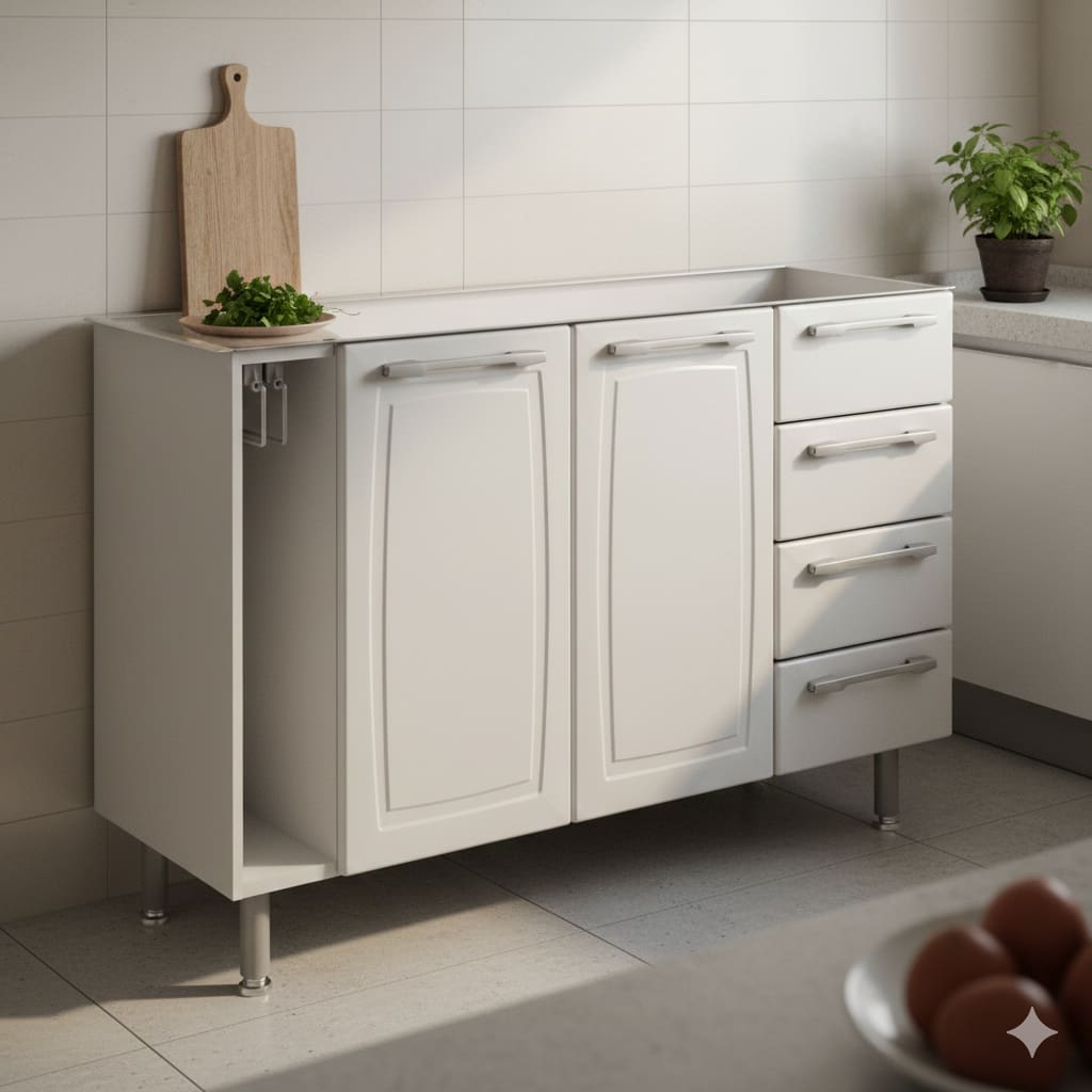 Balcão para Pia Itatiaia Diamante 2 Portas de Bater 4 Gavetas Externas 1 Prateleira Interna Sem Tampo Aço - 120cm de Çargura