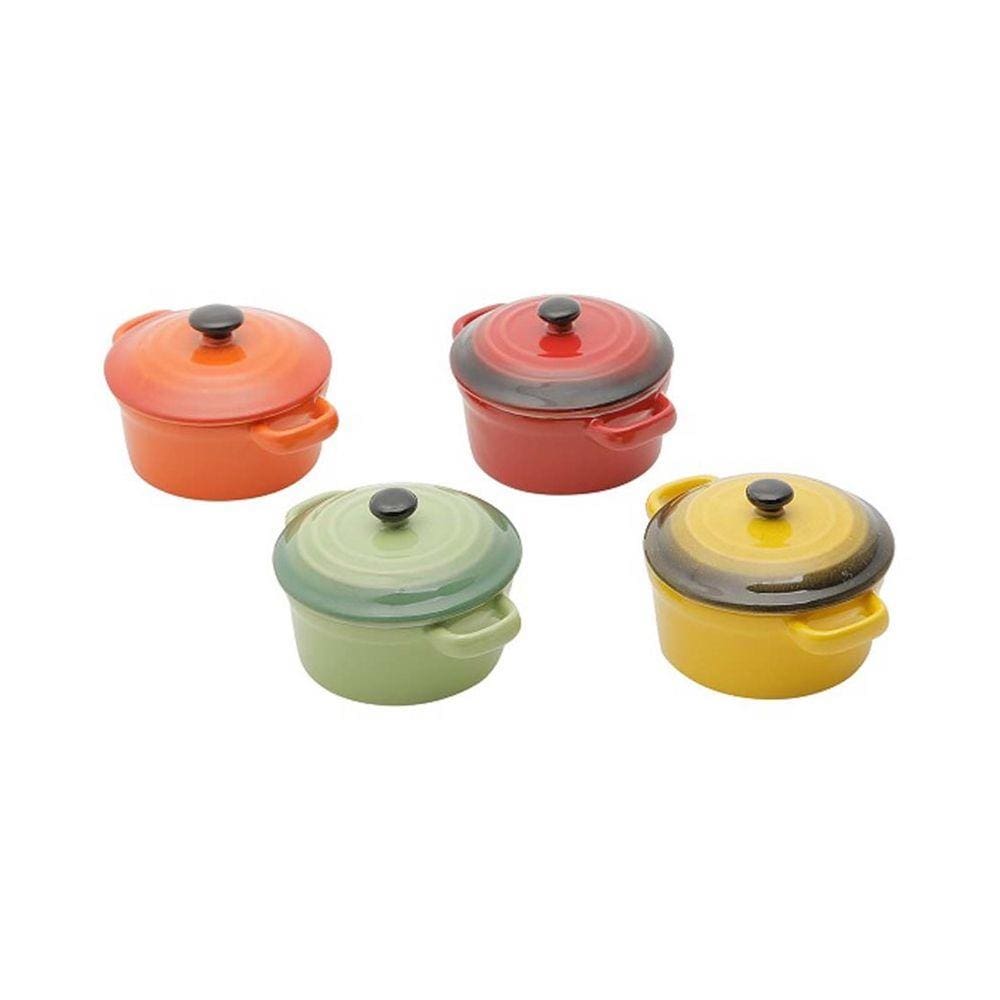 Conjunto de 4 Mini Panelas Redondas de Cerâmica Coloridas Com Tampa 12,5 CM 30396
