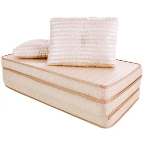 Puff Multiuso 3 Em 1 + Travesseiro Jacquard Bege Casal Bf Colchões
