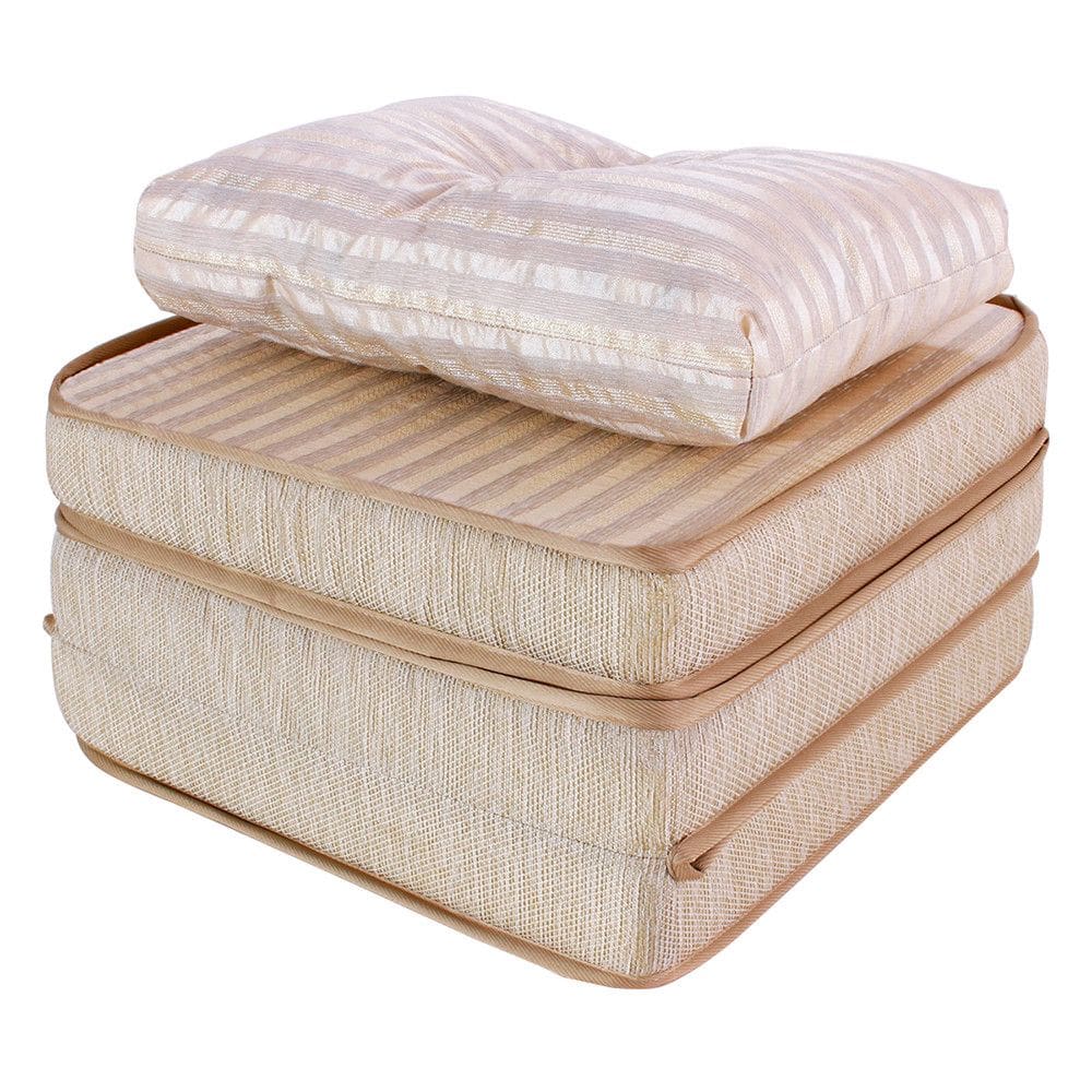 Puff Multiuso 3 Em 1 + Travesseiro Jacquard Bege Solteiro Bf Colchões