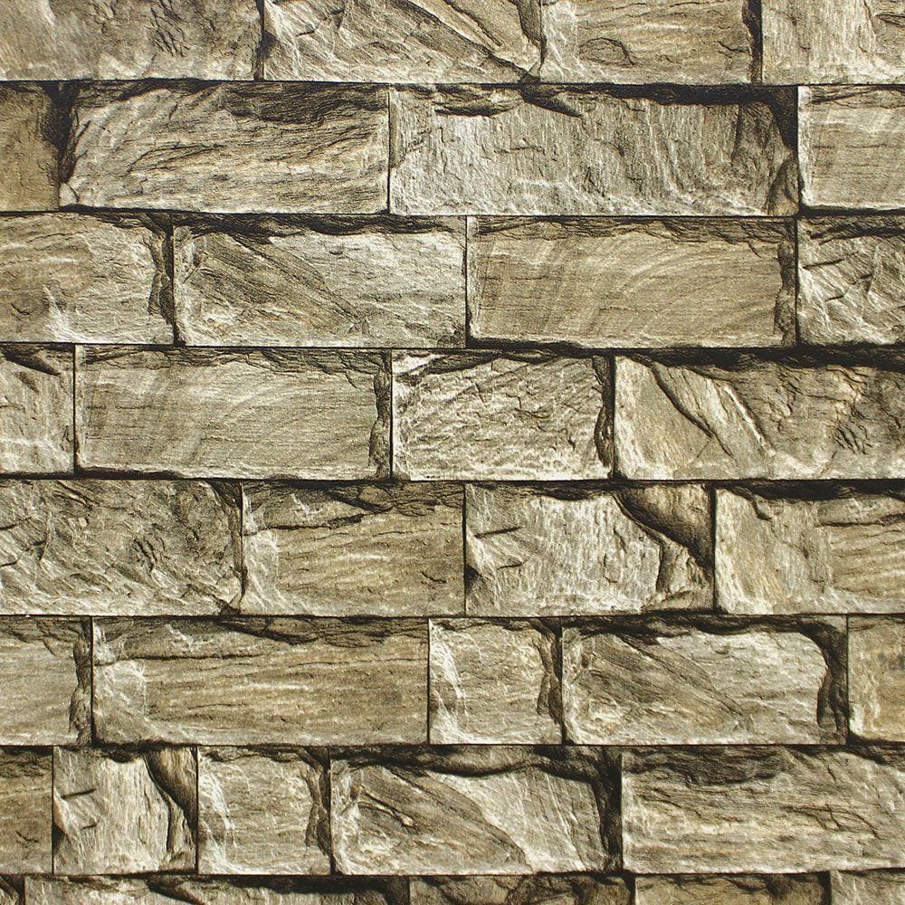 Papel de Parede Italiano - 360504 - Pedra Madeira 3D Bege Escuro para Sala + Cola - 9,5 metros x 53 cm - Cobre 4,5 m²