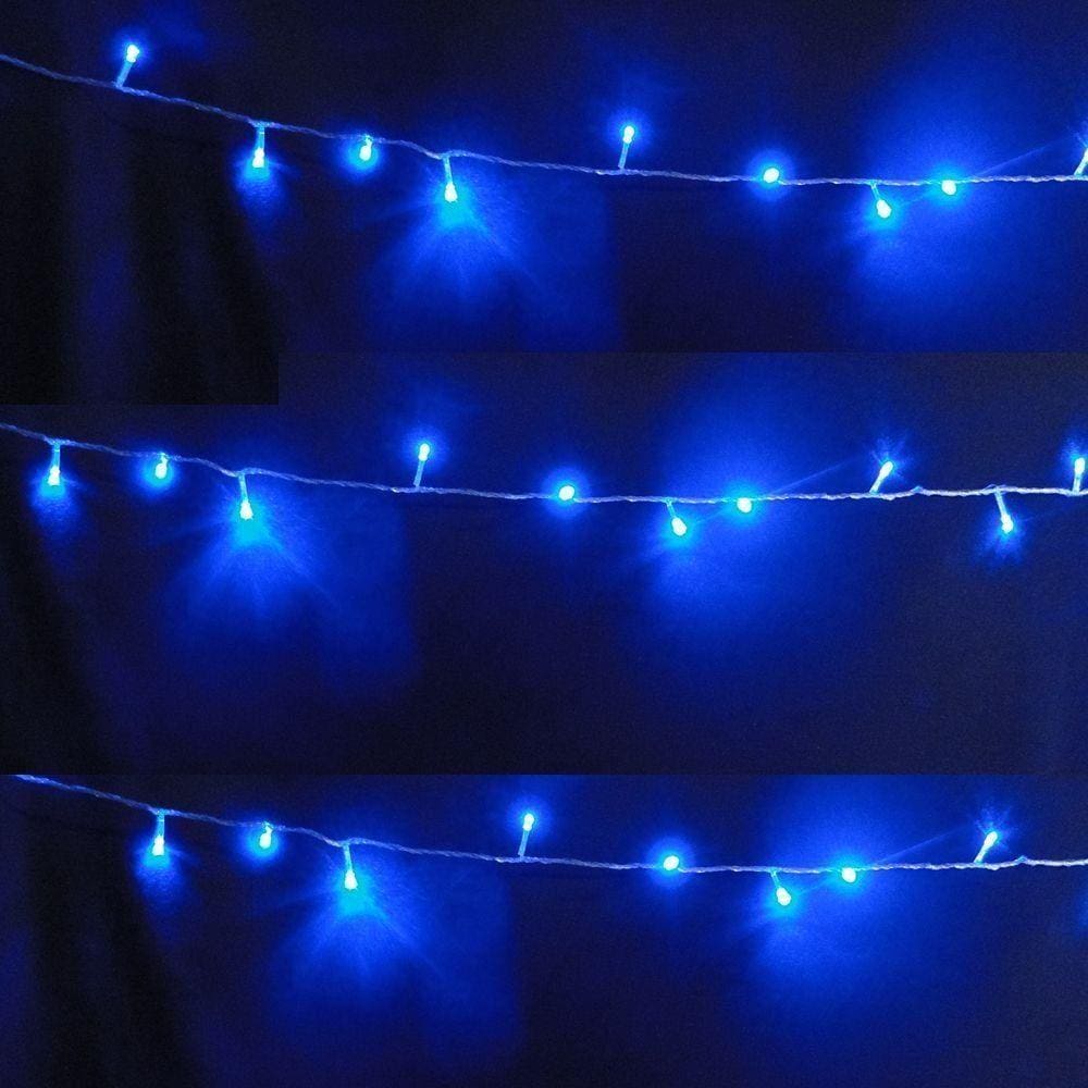 Pisca Pisca 100 LEDs 10m Azul 220V 4 Fases Fio Transparente CBRN05123