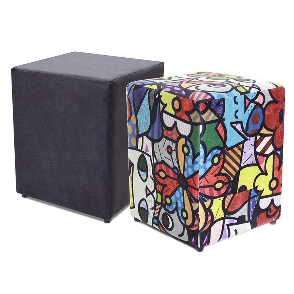 Kit 2 Puffs Quadrados Decorativo 45cm + Estampado