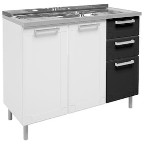 Balcão 105x85,3cm em Aço 3 Portas com Cuba Inox - Bertolini 6015 Múltipla