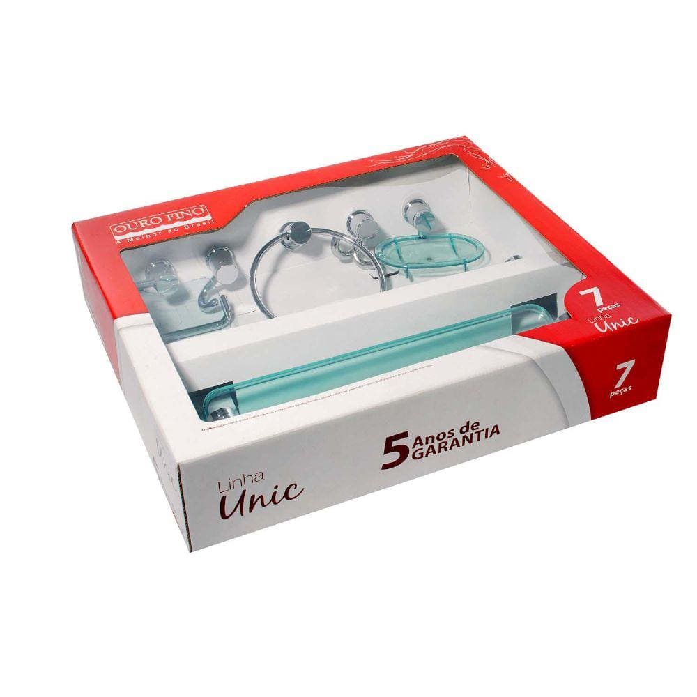 Kit de Acessórios para Banheiro Ouro Fino Unic 7 Peças Transparente