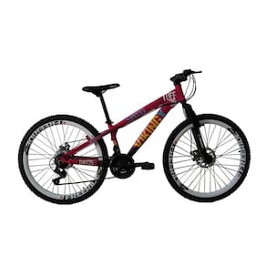 Bicicleta MTB Freeride TUFF25 Aro 26 Freio a Disco 21 Velocidades Câmbios Shimano Rosa Roxo - Viking