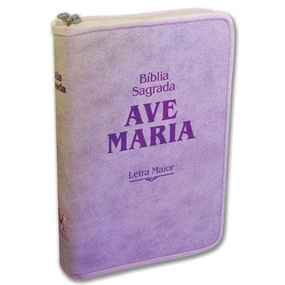 Bíblia Ave Maria Letra Maior Com Zíper Luxo Rosa