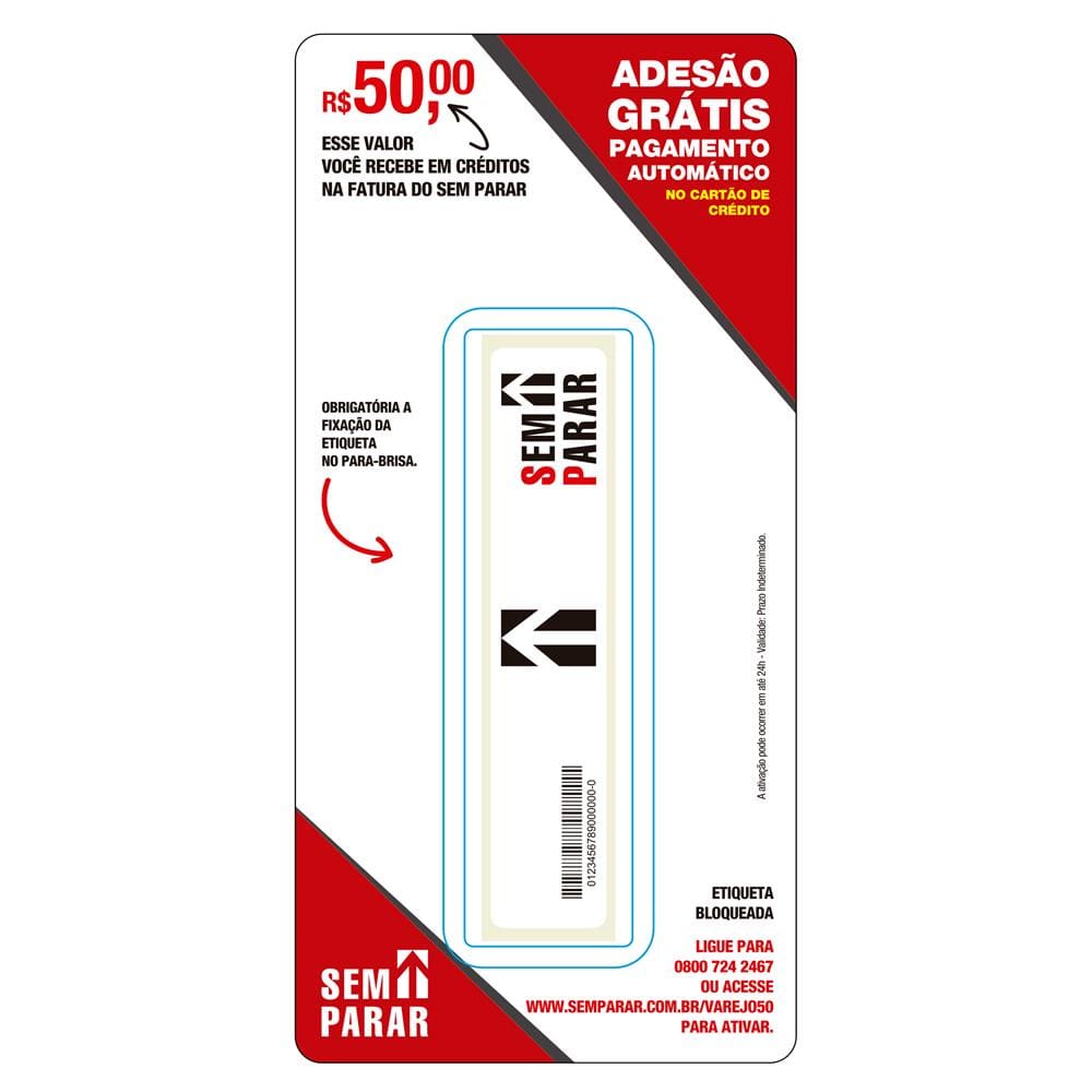 Etiqueta Eletrônica Sem Parar com R$ 50 de Crédito
