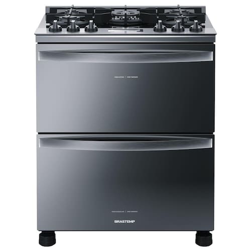 imagem-Fogão Brastemp 5 Bocas BFD5VCR com Mesa de Vidro, Duplo Forno e Touch Timer – Inox - 110V