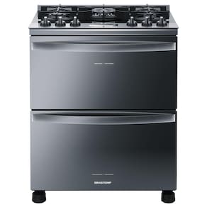 Fogão Brastemp 5 Bocas BFD5VCR com Mesa de Vidro, Duplo Forno e Touch Timer – Inox