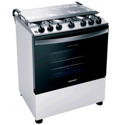 imagem-Fogão Brastemp 6 Bocas BFS6NCB com Mesa de Inox, Botões Removíveis e Exclusivo Aro Protetor Bivolt - Branco