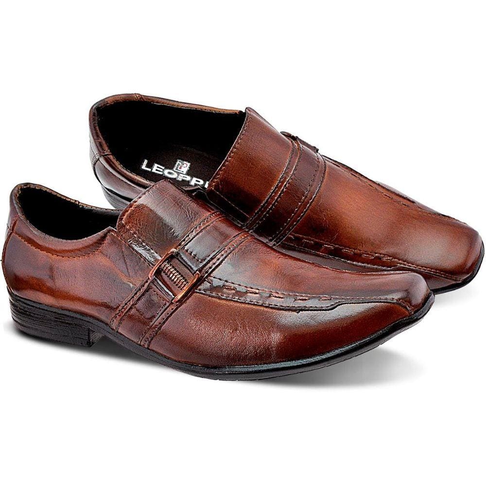 Sapato Social Masculino Leoppé em Couro com Detalhes na Pala 12600 Whisky