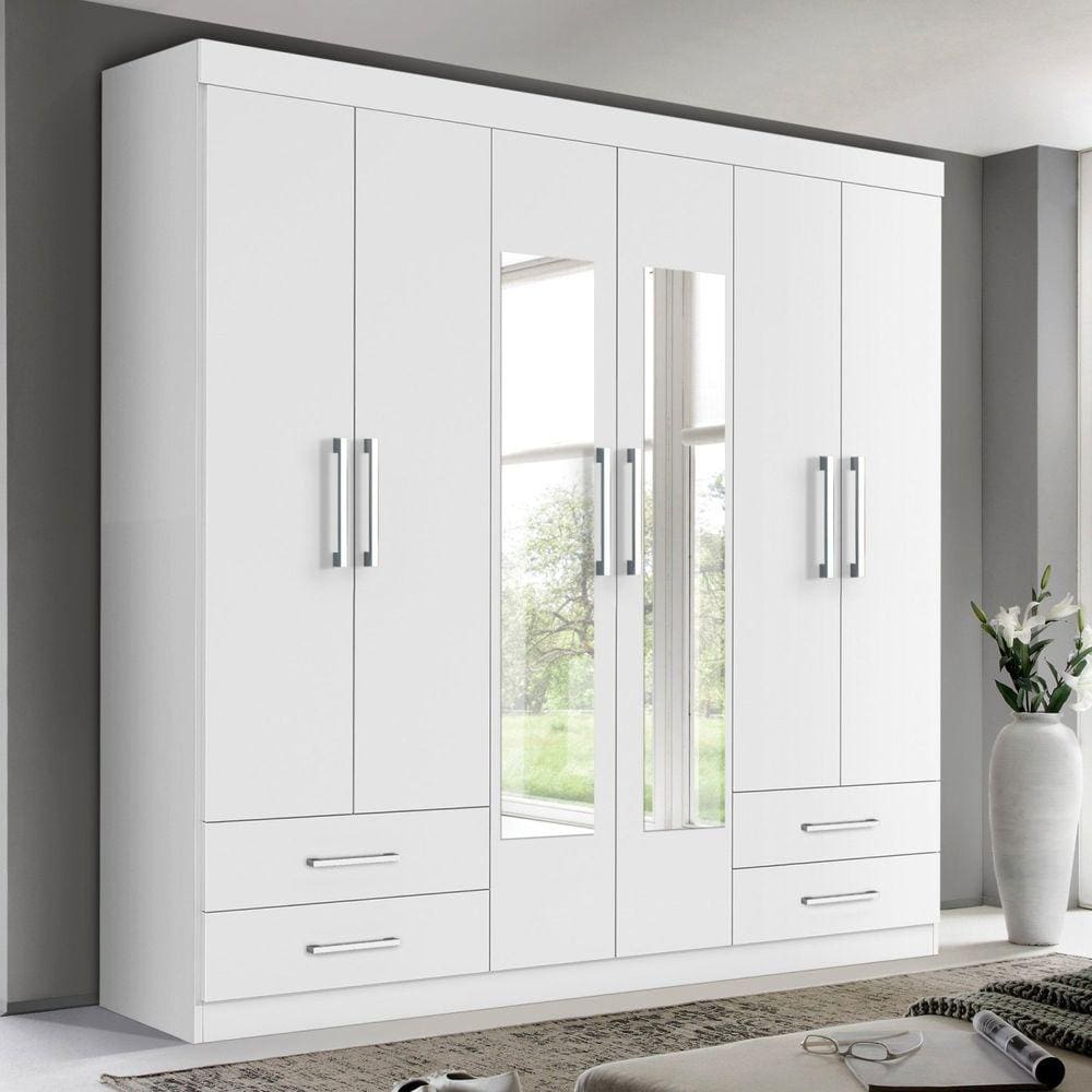 Guarda Roupa Casal 6 Portas 4 Gavetas e 2 Espelhos Galaxy Espresso Móveis Branco Freijó