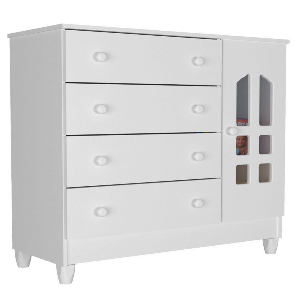 Cômoda Infantil Fraldário Selena Branco Brilho MDP/MDF 95x92cm Carolina Baby