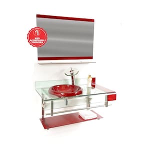 Gabinete de Vidro 90cm para Banheiro Inglaterra Vermelho Cereja
