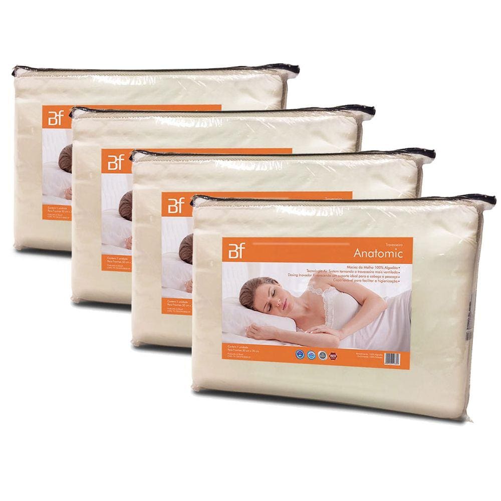 Kit 4 Travesseiro Espuma Corte Tridimensional + Capa Malha 100% Algodão Lavável