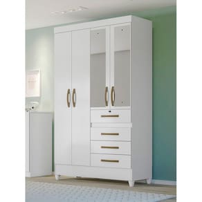 Guarda Roupa Solteiro com Espelho 4 portas 4 gavetas Castanho Wood / Avelã Sobral - Moval