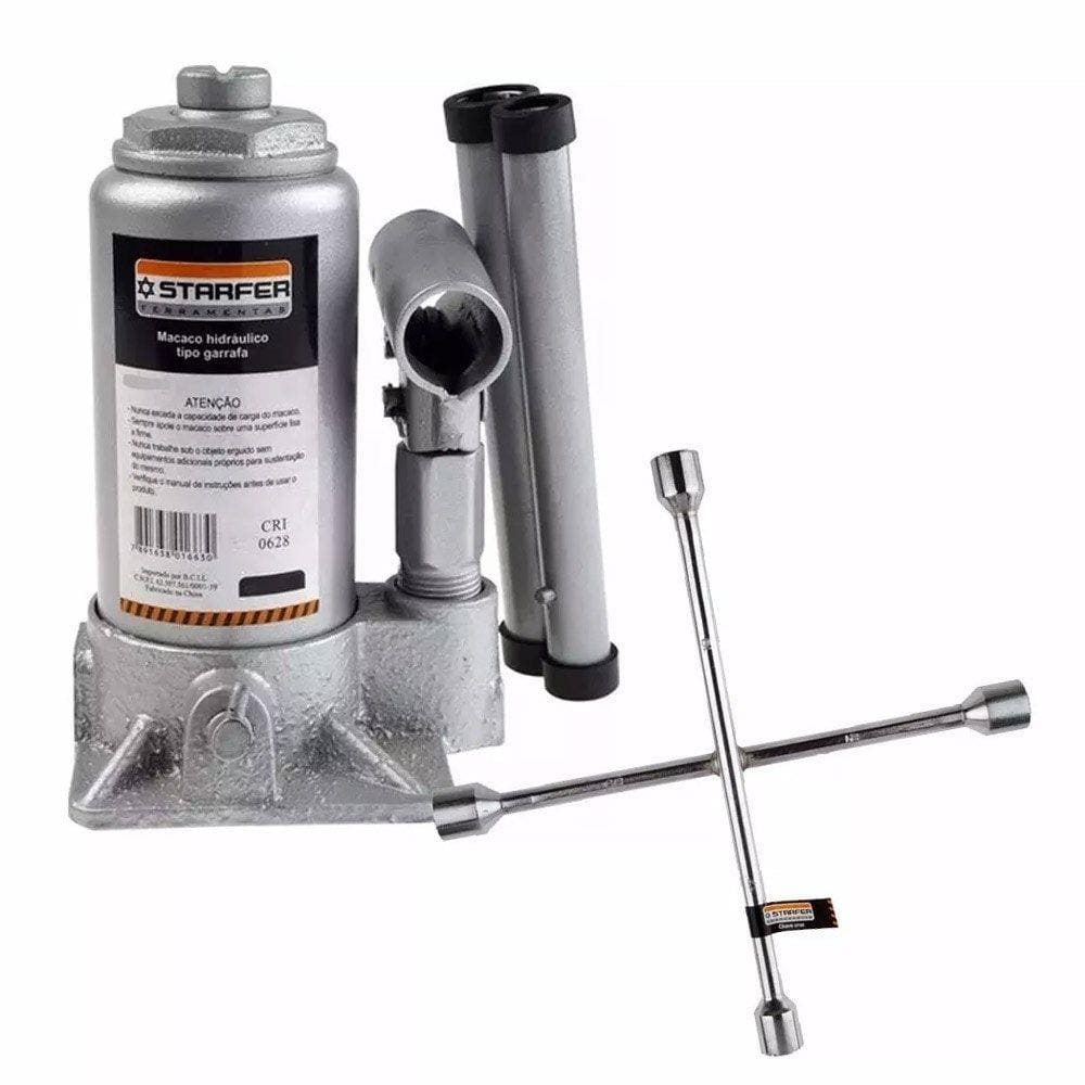 Kit Macaco Hidráulico Garrafa 6t com Chave Roda 4 Bocas