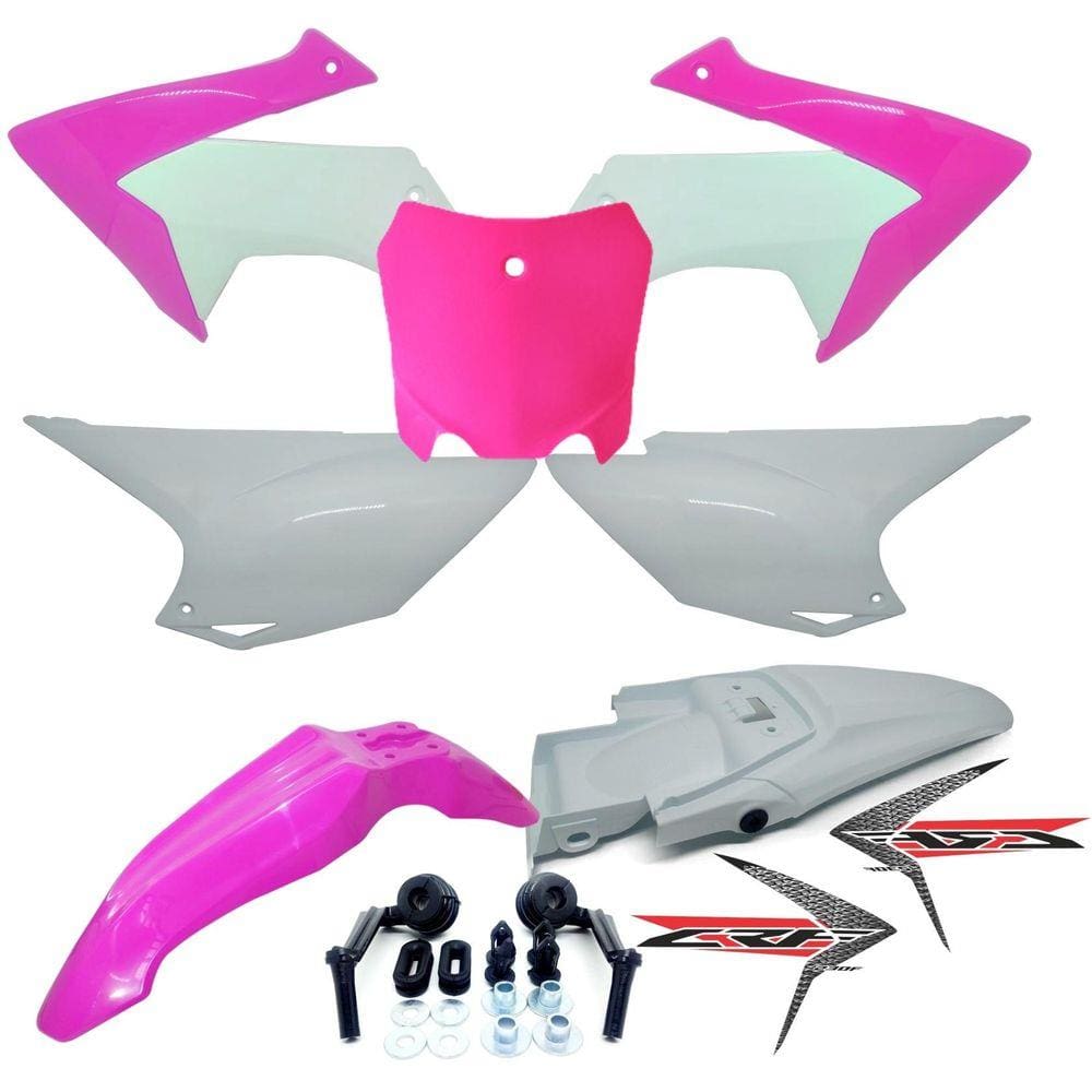 Kit Plástico Com Number Adesivos Avtec Crf 230 Rosa/Branco