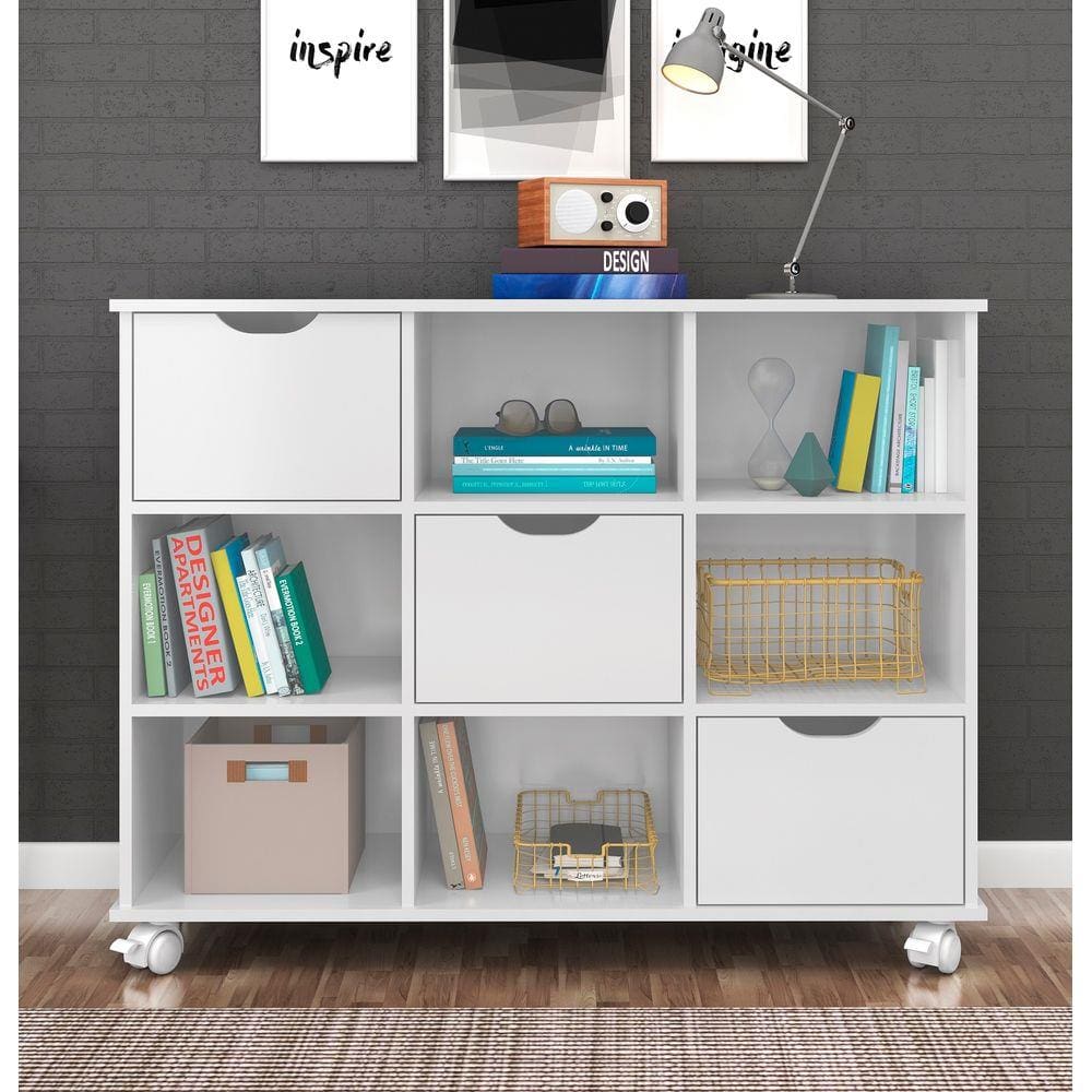 Nicho Organizador 108 x 83 cms com 3 Gavetas e Rodízios Qmovi Branco