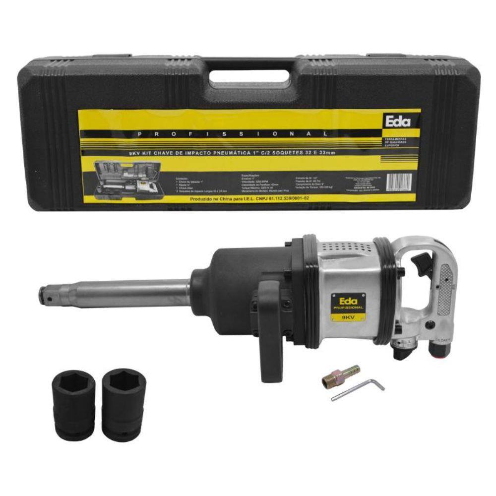 Chave De Impacto Pneumática Longa 1 Pol 300Kgf 9Kv Eda