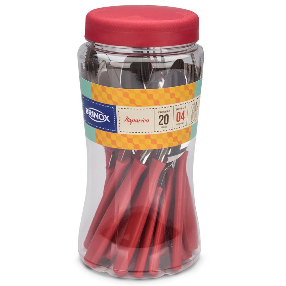 Faqueiro Brinox Aço Inox Itaparica Vermelho – 20 Peças