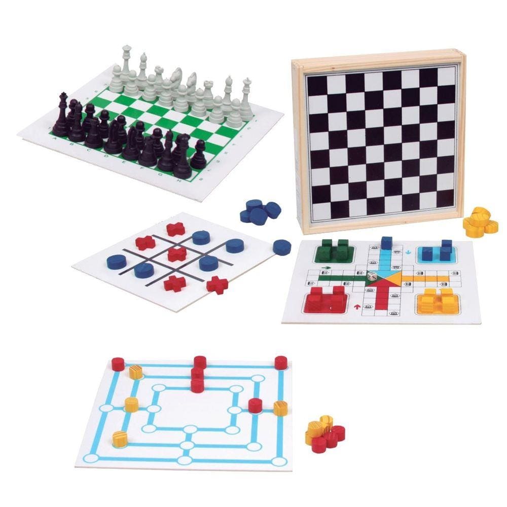 Conjunto Jogos 5x1 - Dama Trilha Jogo Da Velha Xadrez Ludo