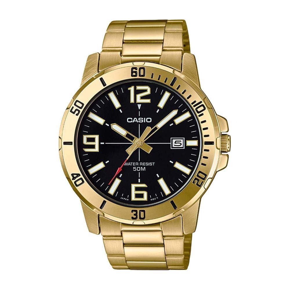 Relogio Masculino Casio Dourado Fundo Preto com Data