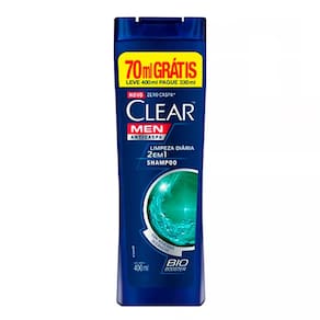 Shampoo Anticaspa Clear Men Limpeza Diária 2 em 1 400ml + 70ml
