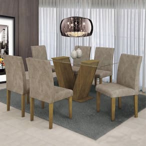 Conjunto Sala de Jantar Mesa 6 Cadeiras Classic 160cm Cel Móveis Ypê/ Suede Pena 84